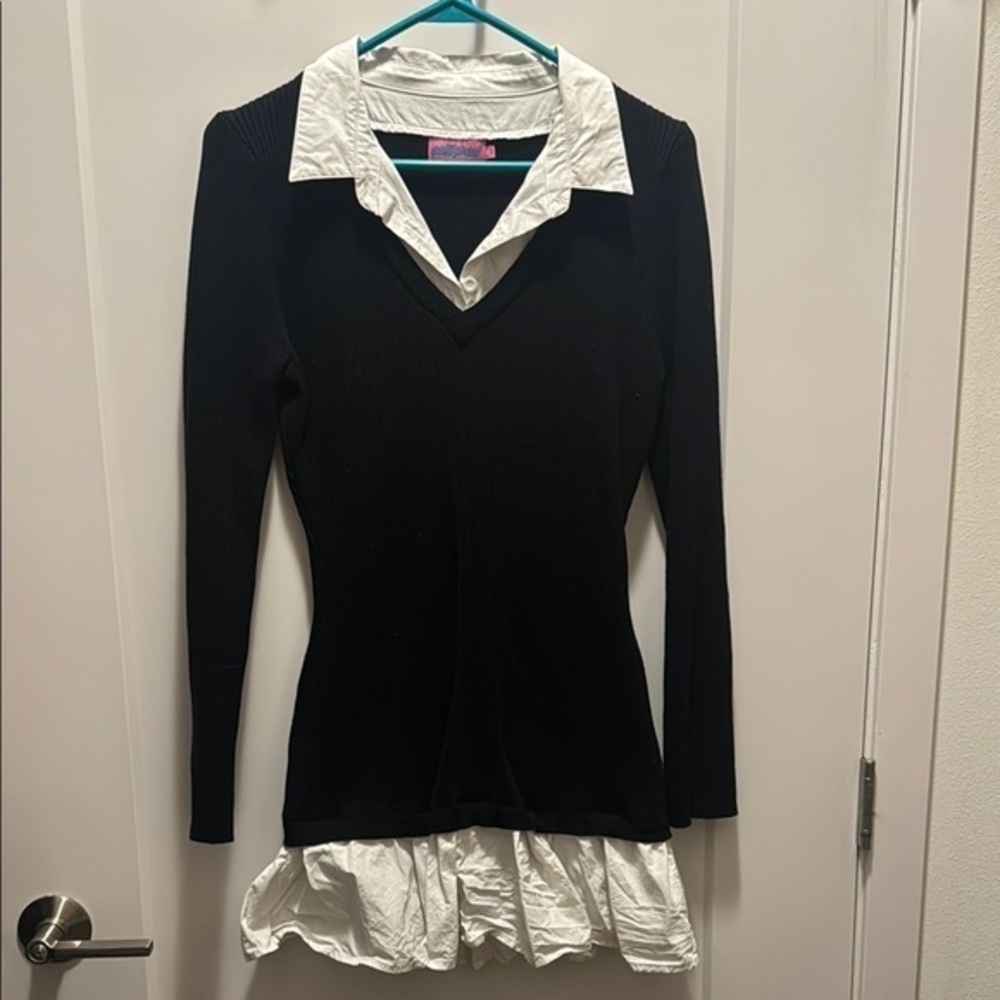 Edikted Black and White Layered Sweater Dress